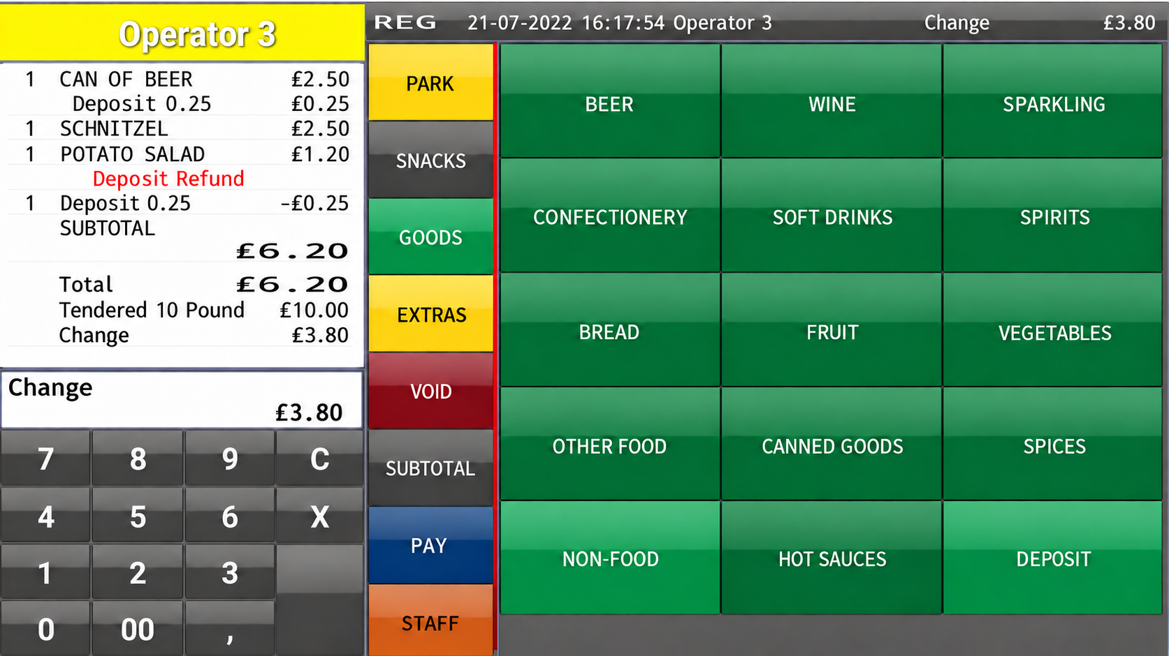 English-language POS terminal screen